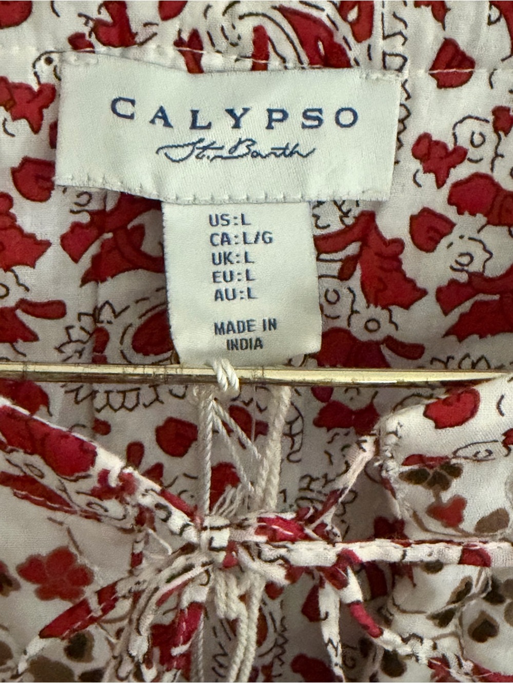 NWT Calypso St.Barth Boho Ruffle Yoke Peasant Blouse Top - Red Floral Print - L - Picture 5 of 15